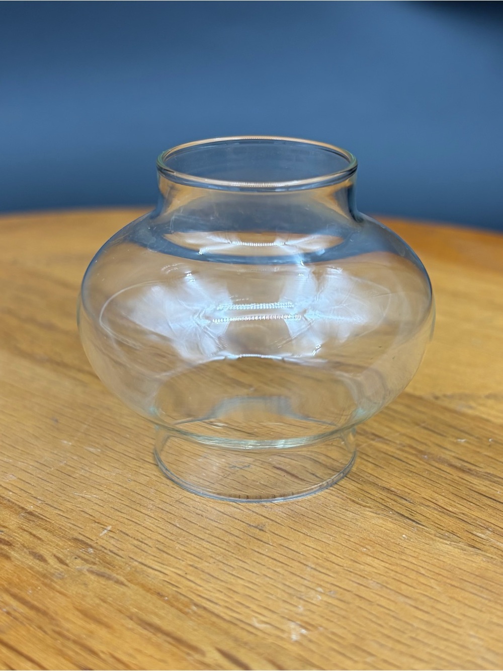 Vintage Miniature 2” Clear Glass Oil Lamp Chimney Round Unique Very Tiny